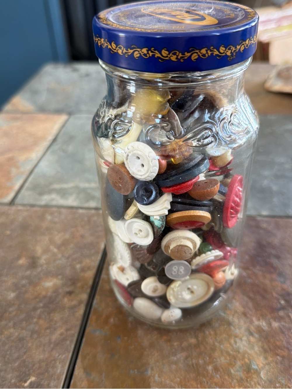 Glass Jar Filled with Assorted Buttons - Multicolor